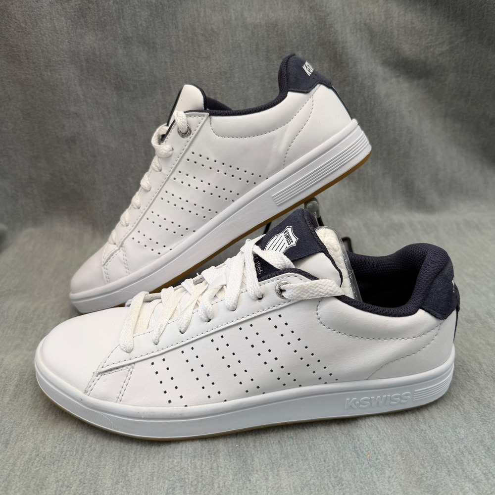 K-Swiss Casper Court Sneakers Mens 8 White Navy Blue Leather Low Top Ortholite